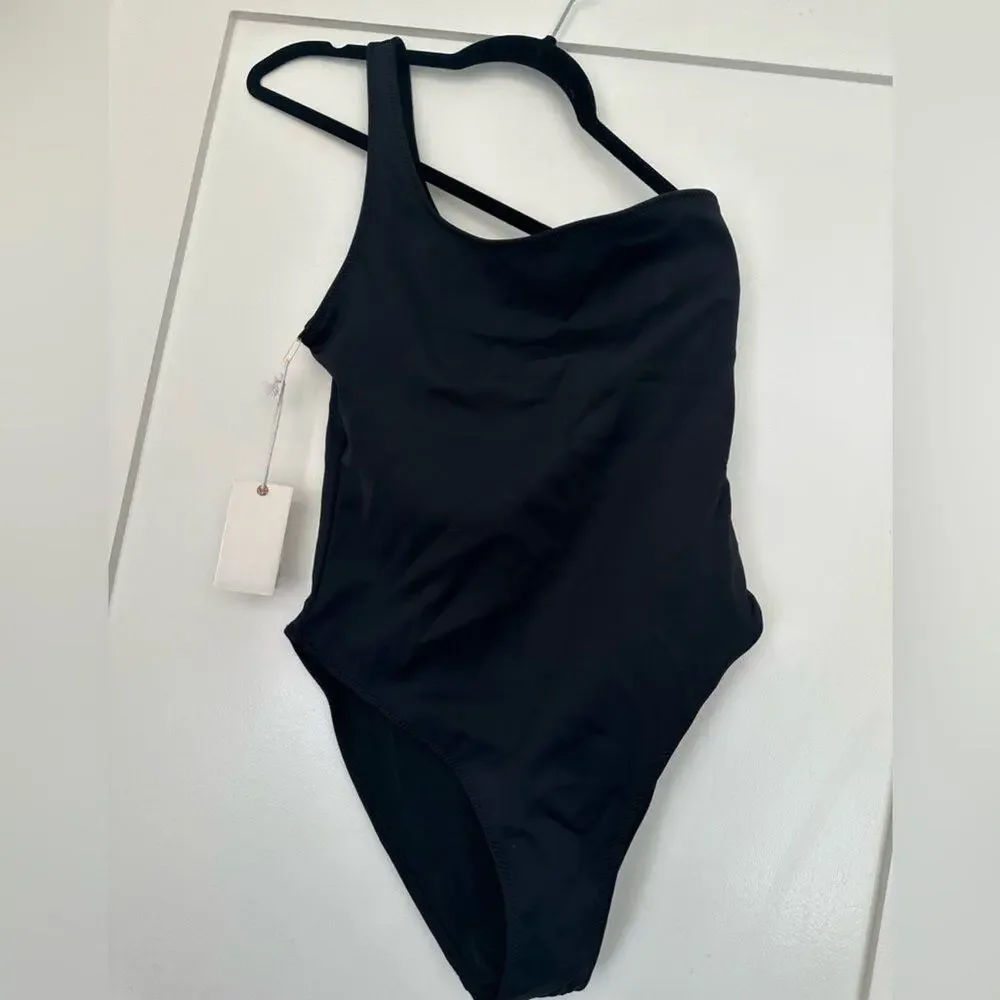Good American One Shoulder Swimsuit Size 4X Black Compression NWT